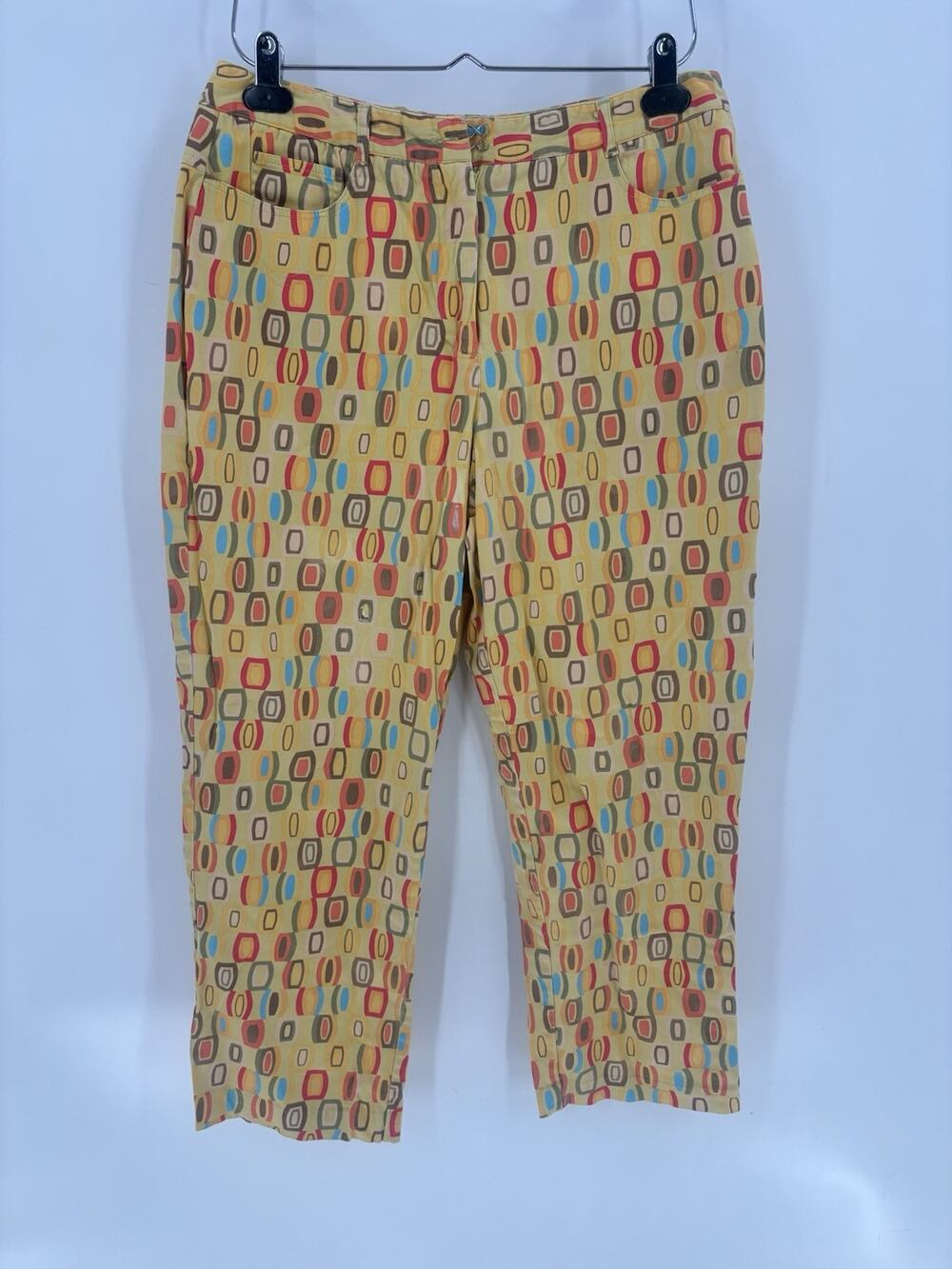 Vintage Talbots Pants Womens 12 Yellow Geometric High Rise 90s Pockets Cotton